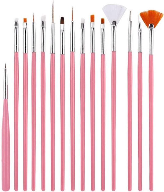 Набір кистей для дизайну та моделювання нігтів, малювання Lpnails 15 шт,рожевий