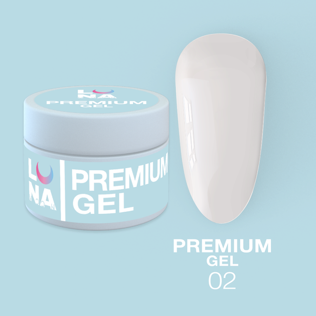 Гель LUNAMoon Premium Gel №2 - молочний на 15 мл для зміцнення, вирівнювання та нарощування нігтів
