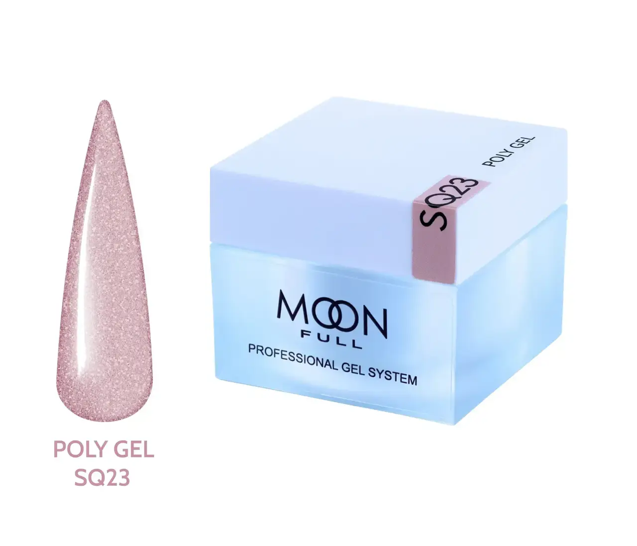 Полігель (акрил-гель) камуфлюючий, Moon Full Poly Gel, №SQ23, пудрово-рожевий з мерехтінням, 30 мл